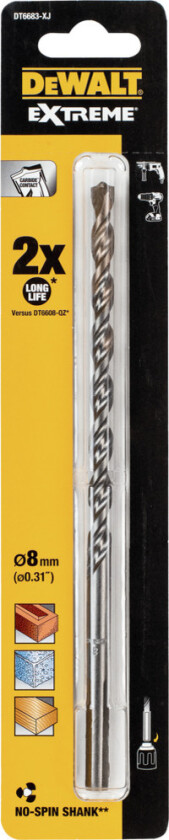 DT6683 Bor Extreme Bor Extreme DT6683 8x200mm med rundt skaft for mur, stein, fliser og lett betong.