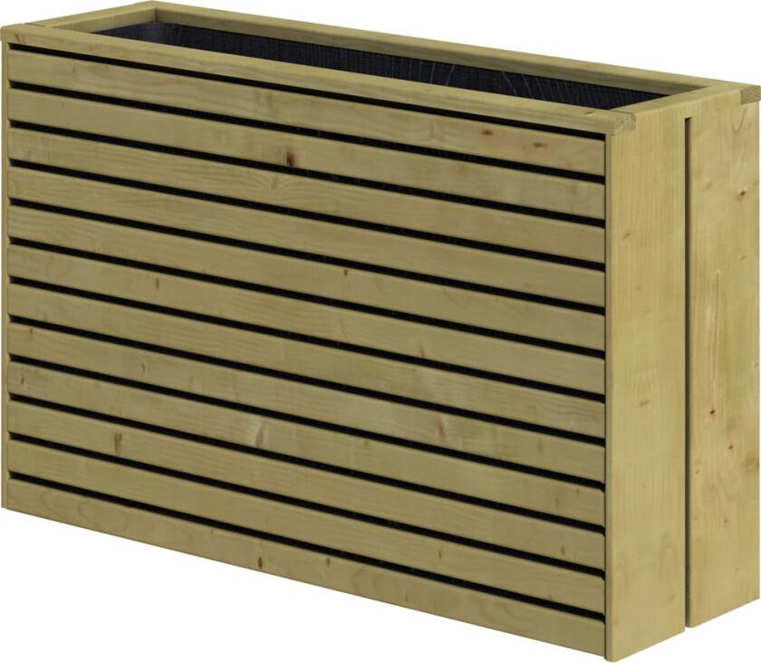 Krifon Blomsterkasse Elan 67 Blomsterkasse i impregnert tre, kledd med fiberduk på innsiden som holder godt på jord og fuktighet. Bunn kan høydejusteres. Leveres i elementer.