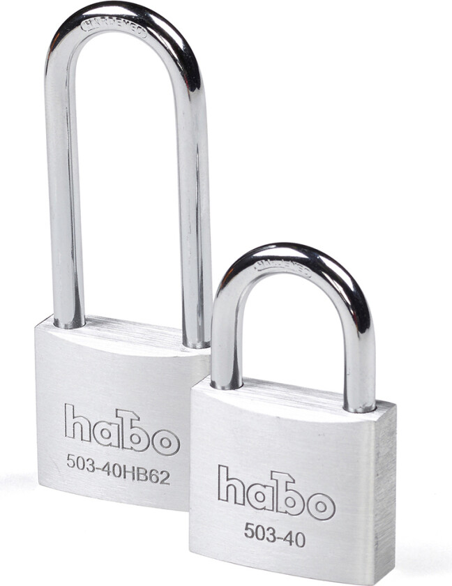 Habo 503-40/503-40HB62 hengelås 2-pk likelåsende hengelås av massiv aluminium. Høy og lav bøyle.