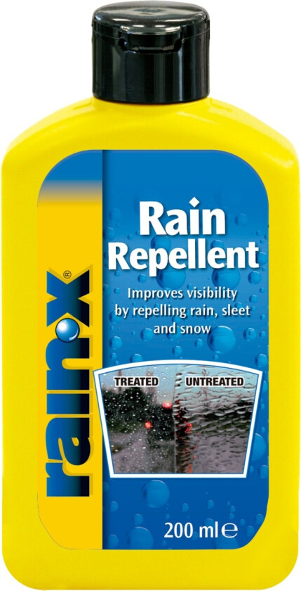 Rain-X Rain Repellent 200 ML Forbedrer sikten under nedbør ved å lage et usynlig belegg på vinduet. Regndråpene perler seg umiddelbart og blåser raskt av frontruten under kjøring.