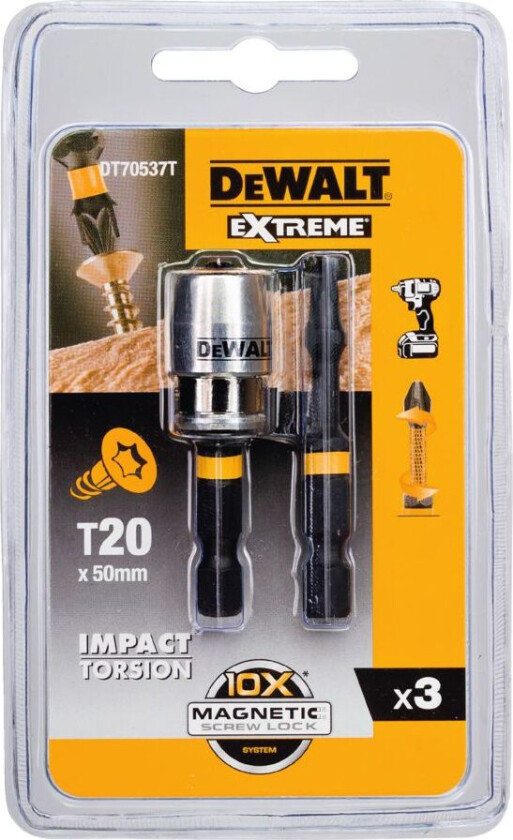 DT70537T T20 Bits torsion bits TORSION T20, 50MM DT70537T med magnetholder. 2stk