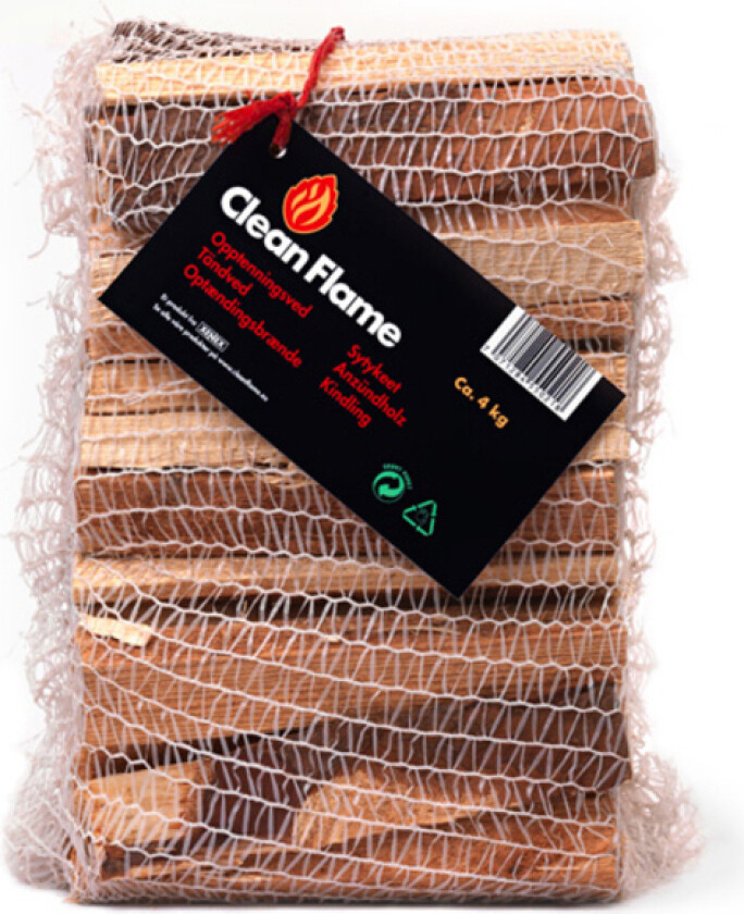 Bilde av CleanFlame opptenningsved 4 kg CleanFlame opptenningsved kommer i sekker à 4 kg og er et rent naturprodukt.