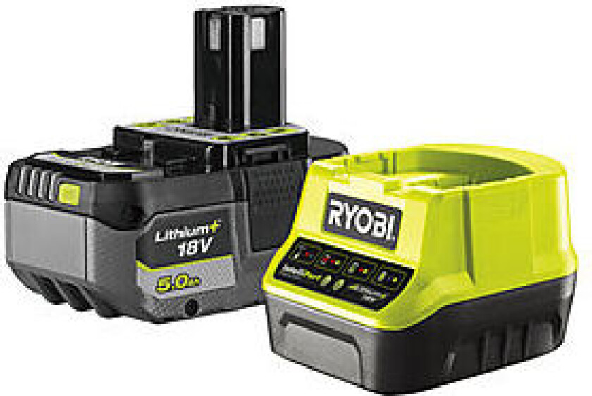 Bilde av Ryobi RC18120-150X 5,0Ah batteri og lader Batteri og lader med et 5.0 Ah 18V Lithium+ batteri og 2.0 Amp/t lader. For alle elverktøy og hagemaskiner i s ONE+system (også eldre modeller).