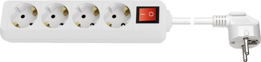 Grenuttag med brytare, 4 uttag, 1,5 m, vit jordat grenuttag för inomhusbruk