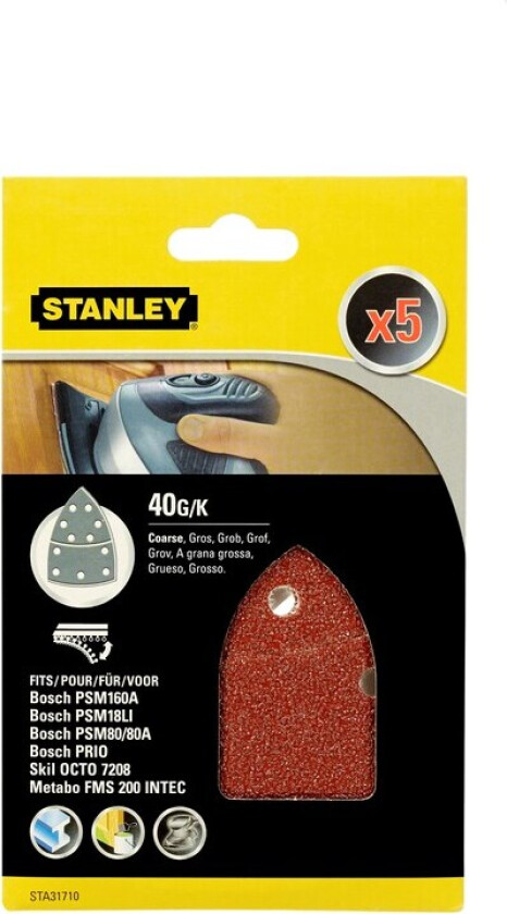 Stanley PSM160A Deltaslipepapir Slipepapir MESH 5stk 40 korning til Bosch multisliper PMS160A, SKIL og Metabo.