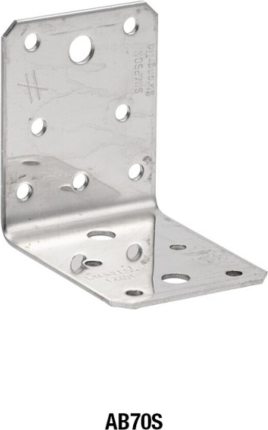 Bilde av Vinkeljern A4 70x70x55x2 syrefast Syrefaste AB-S vinkelbeslag brukes til skjøter i bærende trekonstruksjoner.