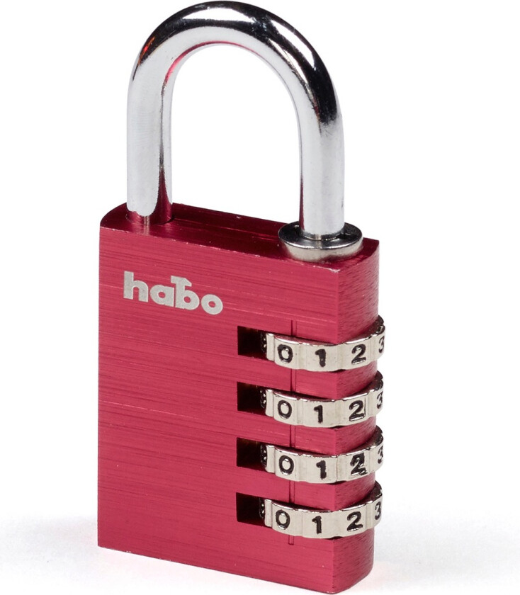 Habo Hengelås med Kode 203-40 Rød Aluminium Hengelås med kode 203-40. Kombinasjonslås og enkeltboltet bøyle Ø6 mm.