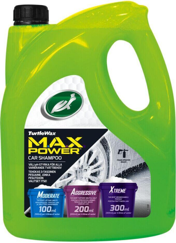 Turtle Wax MAX Power Bilshampo 4L Bilshampoen som lar deg justere vaskekraften etter behov. Dette bidrar til at shampoen kan brukes til å fjerne selv den tøffeste smuss samt lett vedlikeholds vask.