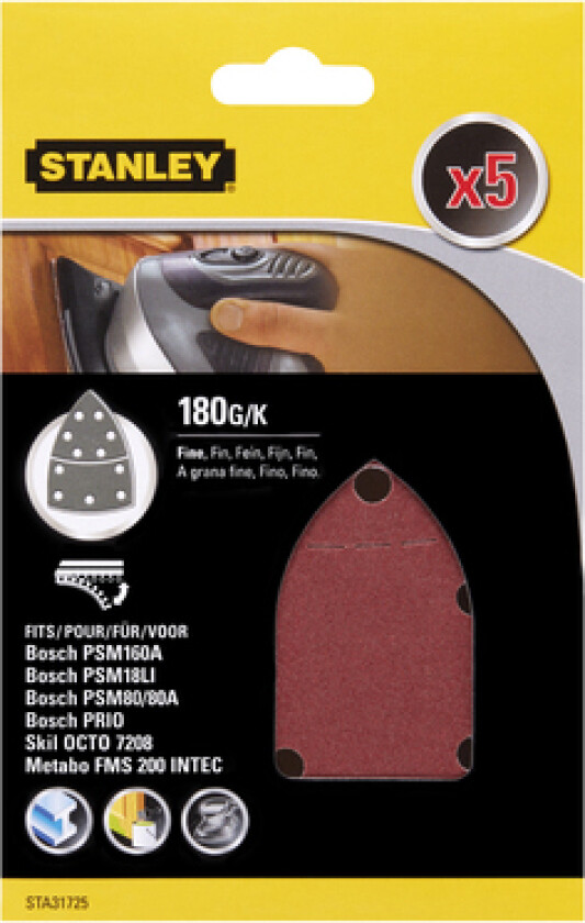 Stanley slipepapir 180G STA31725-XJ slipepapir 180 korning til Bosch multisliper/delta PSM160A, SKIL og Metabo