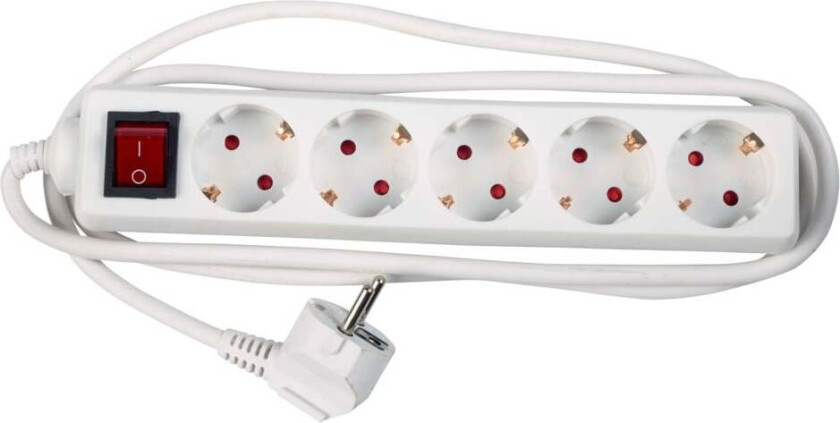 Bilde av Tero skjøteledning Skjøteledning med 5 stikk, bryter og 1,5 meter jordet ledning.