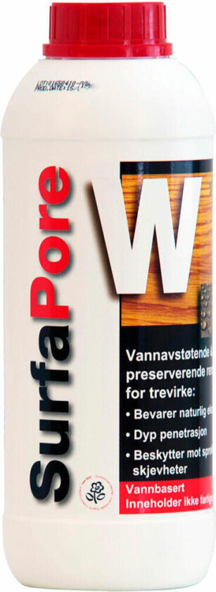 Surfapore impregnering W 1 liter for tre W er en beskyttende impregnering for trevirke. W kan brukes på alle typer trevirke, fra teak til gran.