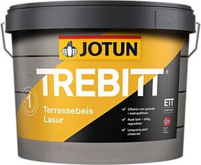 Jotun Trebitt terrassebeis ferdigblandet Fremhever og bevarer treverkets naturlige flotte utseende. Anbefalt forbruk pr. strøk: 6-10 m²/liter.