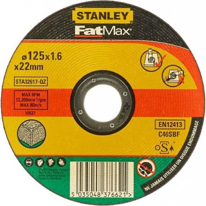 Stanley STA32617 kappeskive Tynn kappeskive for vinkelsliper. Profesjonell kvalitet skive som er designet for langvarig og intensiv kutting.
