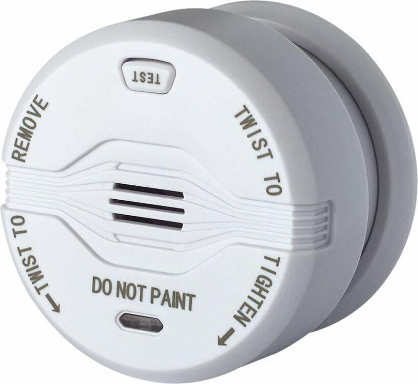 Bilde av No-Flame røykvarsler hysj-funksjon Optsik røykvarsler med hysj-funksjon. Ved en alarm stopper sirenen umiddelbart ved å trykke inn hysj knappen. 
.