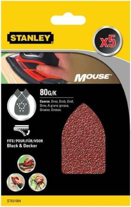Stanley STA31004 Mouse slipepapir Slipepapir til Mouse BLACK+DECKER 80 korning STA31004 til tre, metall og pvc.