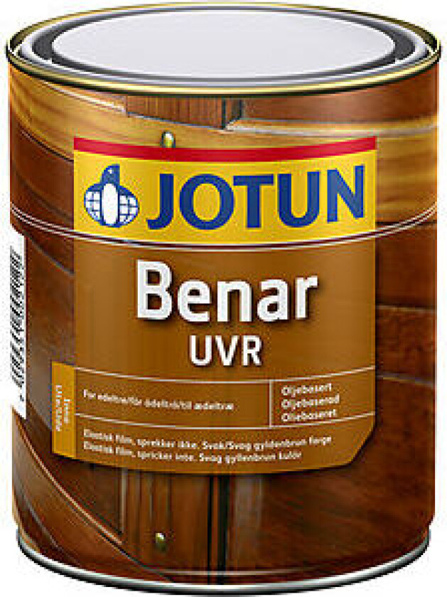 Jotun Benar UVR En værbestandig alkydolje for edle tresorter, motvirker svertesopp. Anbefalt forbruk pr. strøk: 14-16 m²/liter.