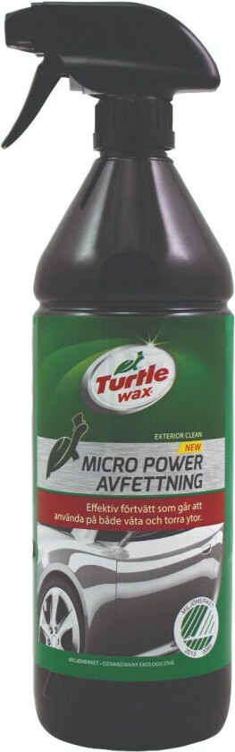 Turtle Wax Micro Power avfetting En effektiv forvask som fjerner hardtsittende smuss som asfaltflekker, olje, fett, veisalt mm. På motorkjørtøy. Den både avfetter og vasker overflaten.