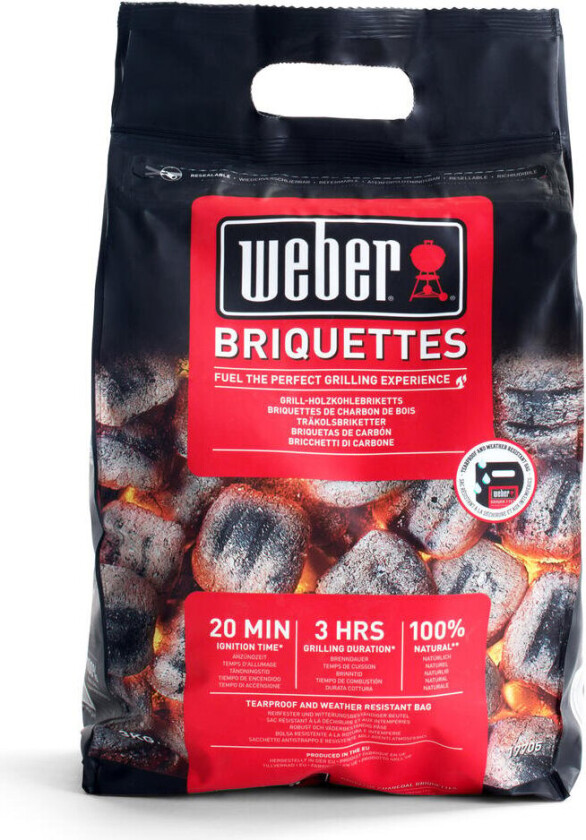Weber briketter, 3 kg Briketter til bruk i kullgrill eller røkegrill. Disse er laget av trefall og er 100% naturlig, og gir en ren smak på grillmaten.
