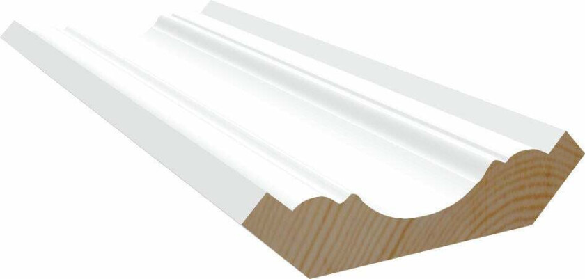 16x70x4400 Taklist Taklist i malt furu som skjuler overgangen mellom tak og vegg.