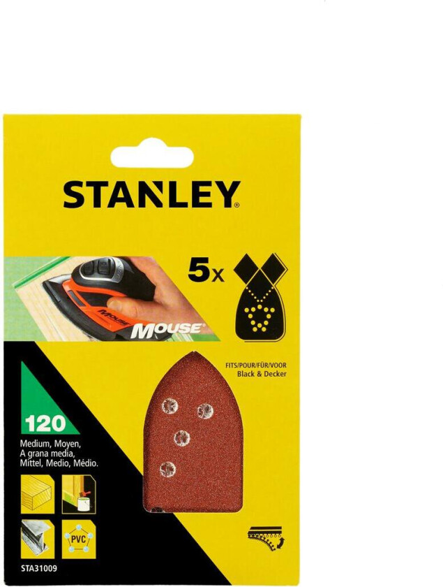 Stanley STA31009 Mouse slipepapir Slipepapir til Mouse BLACK+DECKER 120 korning STA31009 til tre, metall og pvc.