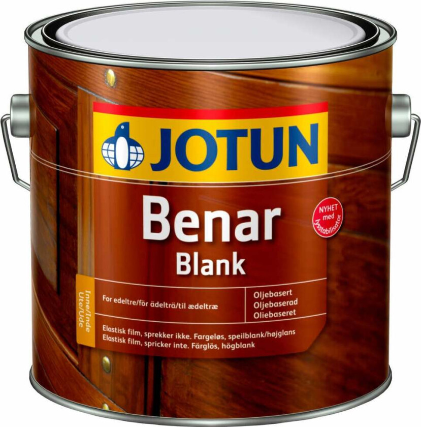 Jotun Benar olje blank En ypperlig olje som kan brukes til oppfriskning og vedlikehold av teak, redwood, edeltre. Anbefalt forbruk pr. strøk: 14-16 m²/liter.