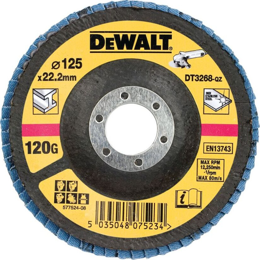 DT3265 Lamellskive Lamellskive DT3265, diameter 125mm, 36k. Fjerning av rust, sliping og rensing av metall.