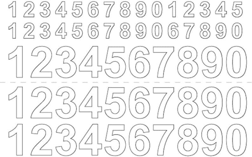 Tall 0-9 Vinyl Selvklebende tall 0-9 x3 stk fordelt på 2 ark.