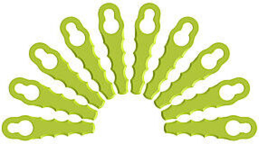 GRESSTRIMMERHODE RAC158 Plastkniver til trimmer - 10stk. Eliminerer trimmertråd-bytte. Festeløsning med dobbeltroterende-kniver. Passer  gresstrimmerne (RLT4125, RLT5127, RLT6130).