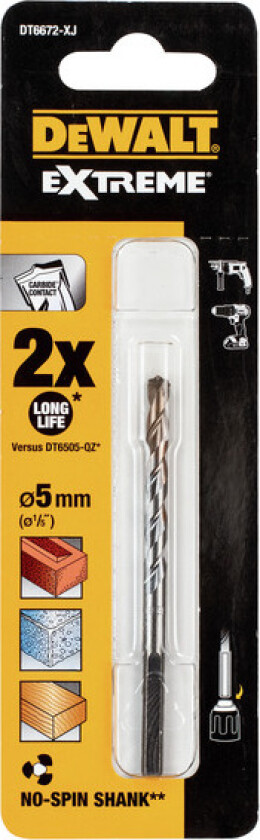 DT6672 Bor Extreme Bor Extreme DT6672 5x85mm med rundt skaft for mur, stein, fliser og lett betong.