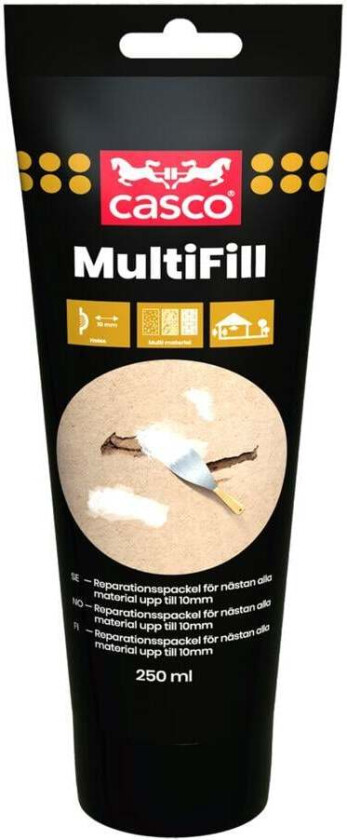 Bilde av Veggsparkel Casco MultiFill 250ml En hvit ferdigblandet reparasjonssparkel til reparasjon av nesten alle typer materialer (tre, betong, metall, bygningsplanter, mm.).