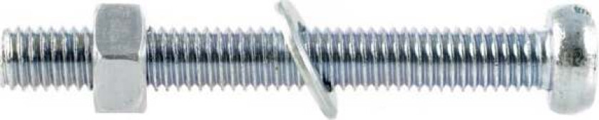 Bilde av MASKINSKRUE SYLH ELF SPOR M6X20 A6 Maskinskrue M6X20 DIN84 m mutter og skive. Elektrolytisk forsinket. Rett spor. 6 st/pk.