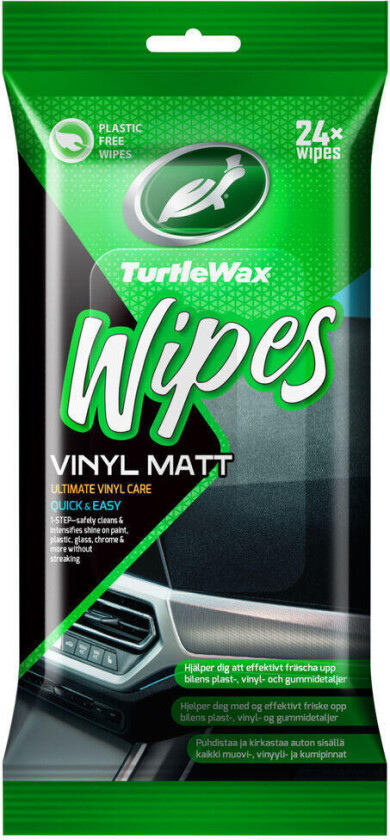 Bilde av Turtle Wax Wipes Vinyl Matt 24 stk Effektiv rengjøring som etterlater en beskyttende matt overflate. Gjenoppretter plast og vinyl raskt og enkelt til en matt finish.