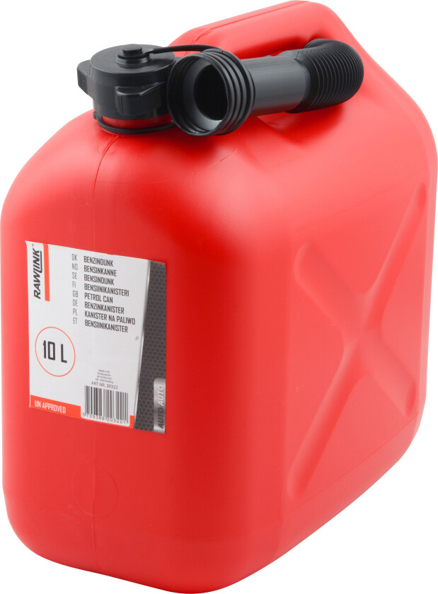 Bilde av Rawlink bensinkanne 10 liter 10 liters bensinkanne i kraftig plast med fleksibel helletut.
