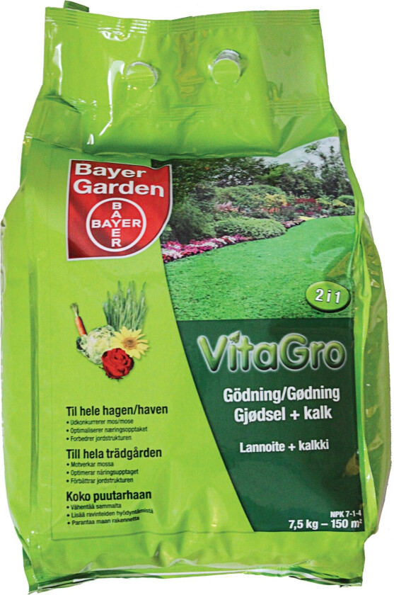 Bilde av Bayer VitaGro gjødsel + kalk En ideell startgjødsel til plen, grønnsaker og prydvekster.