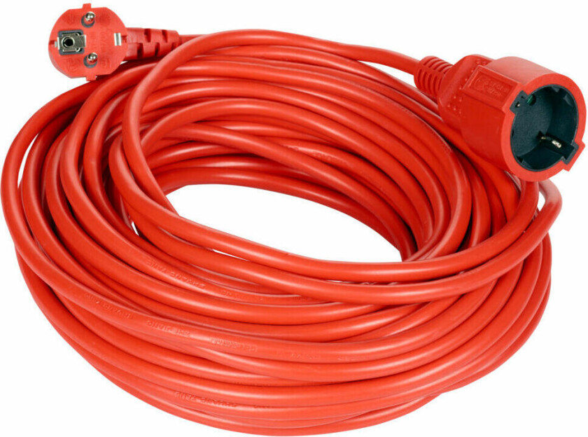 Kellen skjøteledning jordet 1,5 mm2 Rød skjøteledning med jordet stikk og støpsel til innebruk.