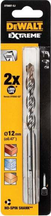 DT6687 Bor Extreme Bor Extreme DT6687 12x150mm med rundt skaft for mur, stein, fliser og lett betong.