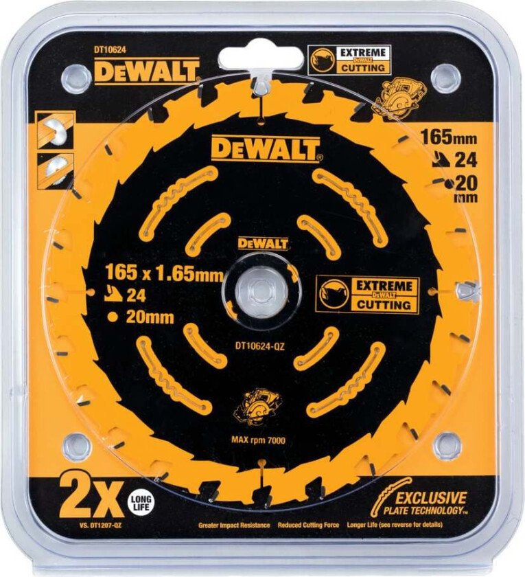 Bilde av DeWalt sagblad elite 165X20 mm, 24 tenner sagblad elite DT10624, 165x20mm, 24 Tenner. Til finér, naturtre og MDF.