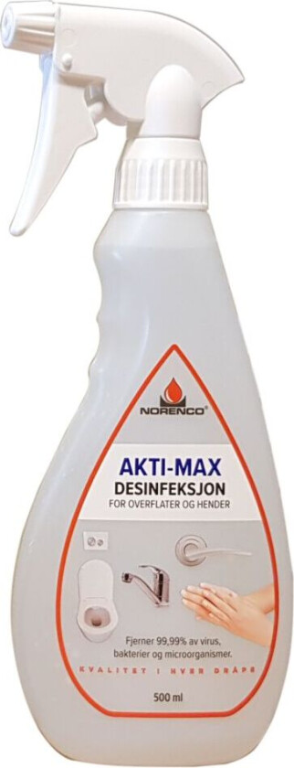 Bilde av Norenco Akti-max desinfeksjon spray Hurtigvirkende desinfeksjon til bruk på hender, toalettseter, dørhåndtak, dispensere, osv. Begrenser smitte av sykdommer.