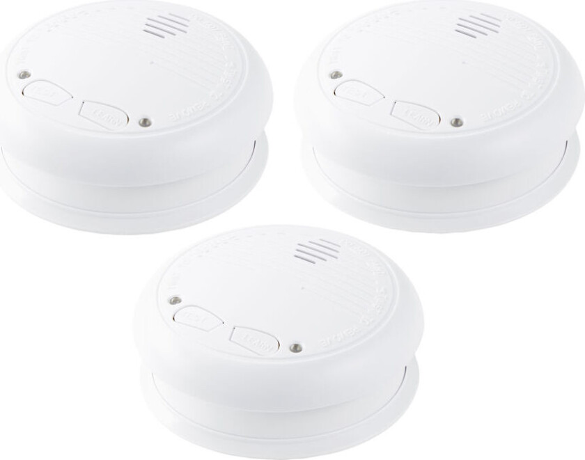 No-Flame LM-101LG røykvarsel 3-pk. Pakke med 3 stk. røykvarslere, med et optisk trådløst system som reagerer hurtig på røyk og ulmebranner.