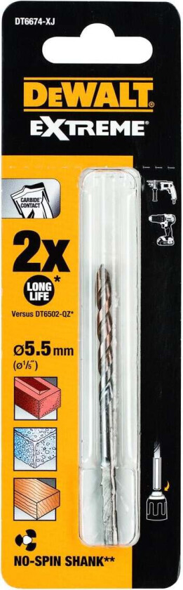 DT6677 Bor Extreme Bor Extreme DT6677 6x200mm med rundt skaft for mur, stein, fliser og lett betong.