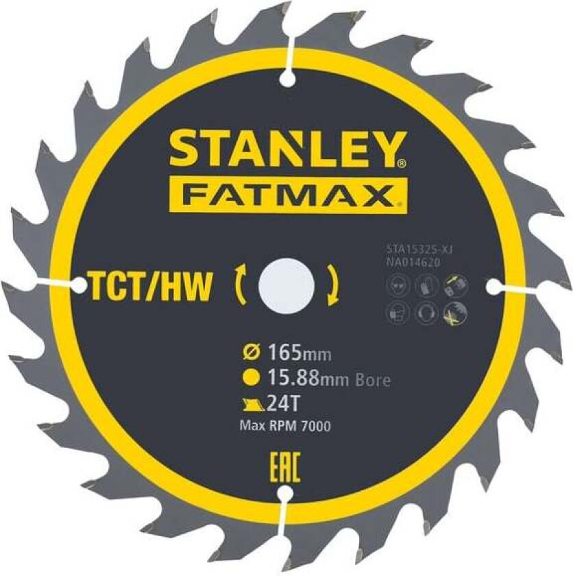 Stanley Fatmax sirkelsagblad 165x24 mm Sirkelsagblad ihardmetallblad medium tannavstand, tannvinkel + 10 grader. Til alle typer tre.