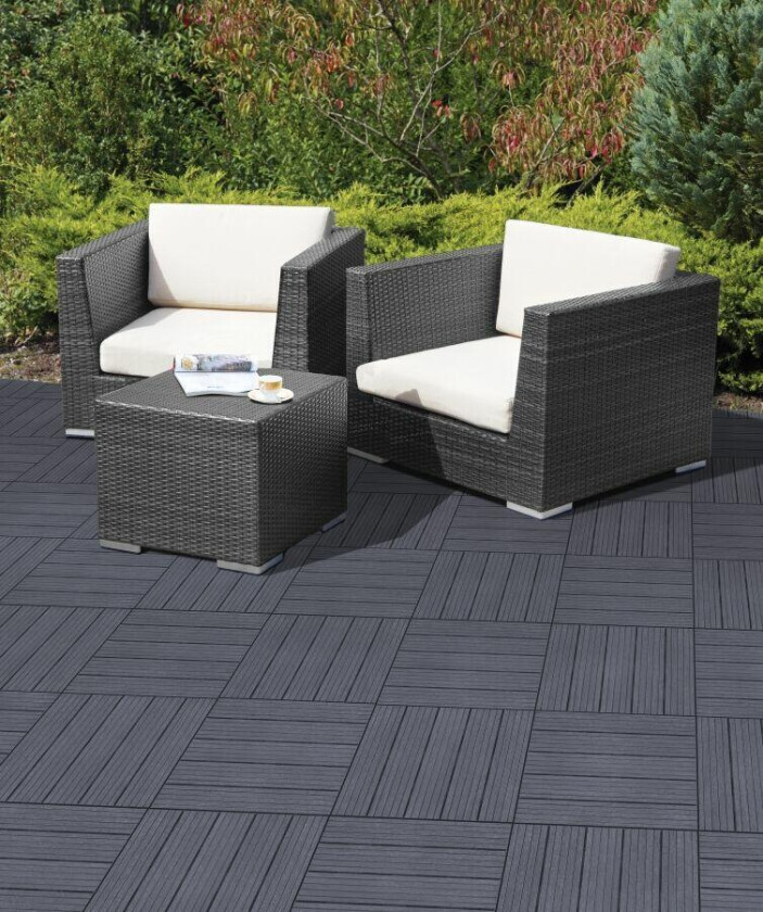 Terrassehelle Dekorativ, slitesterk og lyddempende helle i resirkulert gumm. 1 pk. = 0,55 m².