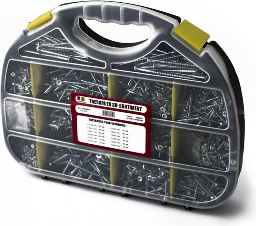 Bilde av Habo SH torx treskruekoffert Treskruekoffert inneholder 1700 stk. assorterte treskruer fra 3,0x20 mm til 5,0x80 mm.