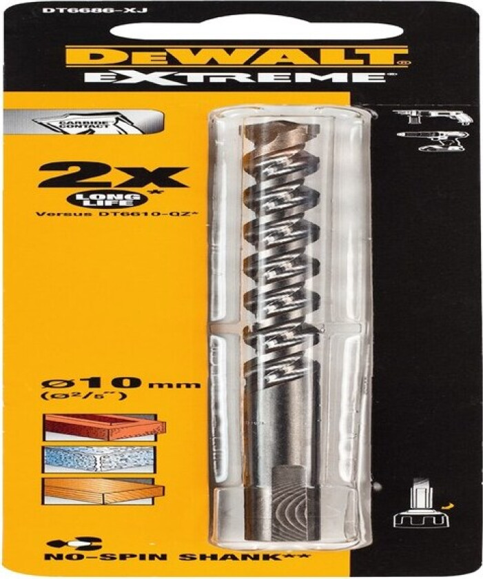 DT6686 Bor Extreme Bor Extreme DT6686 10x200mm med rundt skaft for mur, stein, fliser og lett betong.