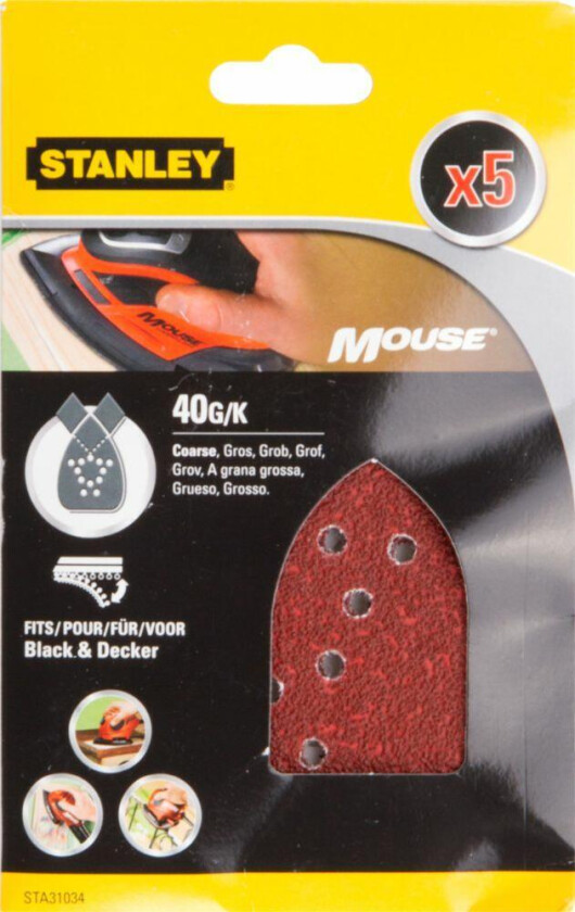 Stanley STA31034 Mouse slipepapir Slipepapir til Mouse BLACK+DECKER 40 korning STA31034, til tre, metall og pvc.