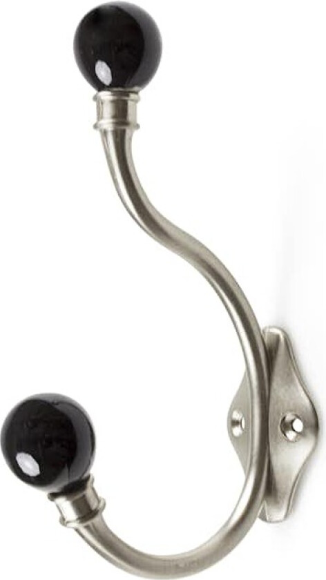 Habo Antique krok Antikk dobbelkrok av sink/zamak med sorte knopper av porselen. Passer like godt på barnerommet som i gangen for oppheng av yttertøy/sekker/klær etc.