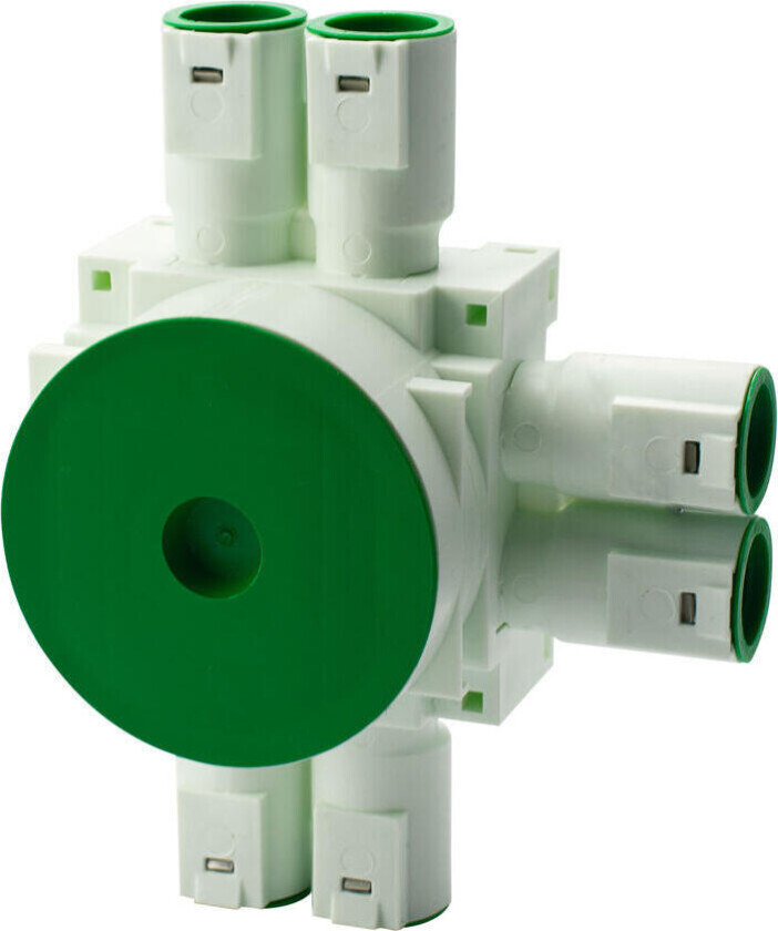 Bilde av Egant veggboks universal 6-løp 12 mm Veggboks universal 12mm med løse stusser. Justerbar innerring 0-15 mm. Med horisontale og vertikale gjennomgangshull for spiker.