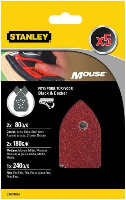 Stanley STA31024 Mouse slipepapir Slipepapir til Mouse BLACK+DECKER 2x80/180,1x240 korning til tre, metall og pvc.