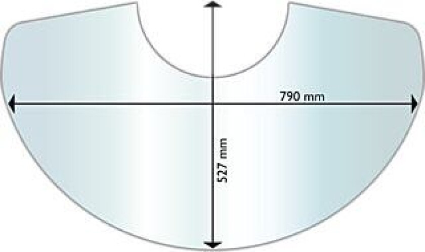 Glassgulvplate halvmåne til Aduro 22-serien Spesialgulvplate i herdet glass, som ligger løst opp mot peisovnen