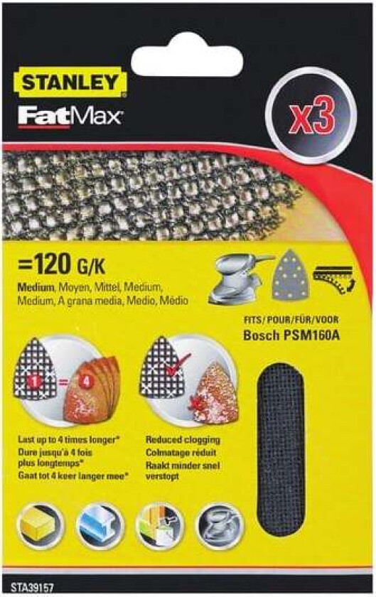 Stanley STA39157 slipepapir 120K Slipepapir, 120 korning, til Bosch multisliper PMS160A, SKIL og Metabo